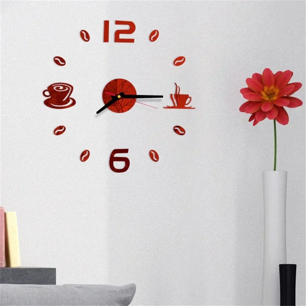 Modern 3D DIY Coffee Cup Wall Clock Acrylic Decorative Timepiece for Living Room Kitchen — Image 4