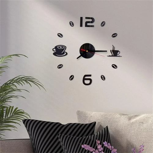Modern 3D DIY Coffee Cup Wall Clock Acrylic Decorative Timepiece for Living Room Kitchen — Image 2